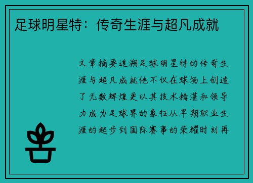 足球明星特：传奇生涯与超凡成就